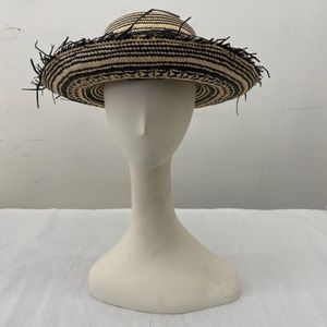 Beige/Blue Frayed Brim Hat